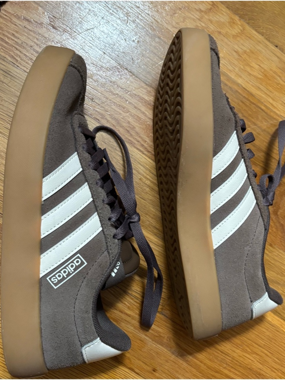 adidas Women’s Brown Suede Sneakers with White Three Stripes